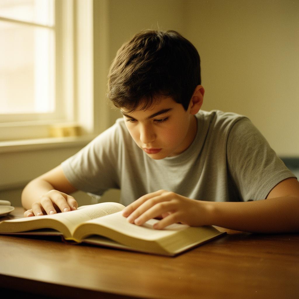 Focused teenager reading